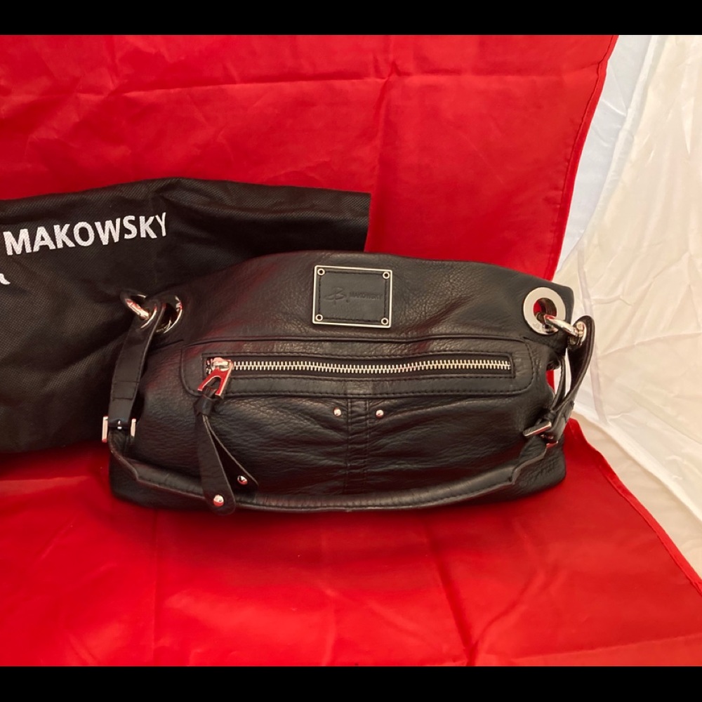 B Makowsky Black Pebble Leather Handbag